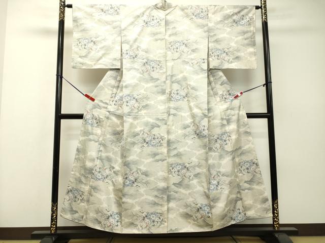 平和屋着物●本場大島紬 白大島 7マルキ 総絣 大勇織物謹製 雲取り草花文 証紙付き 正絹 逸品 DAAR4463tw