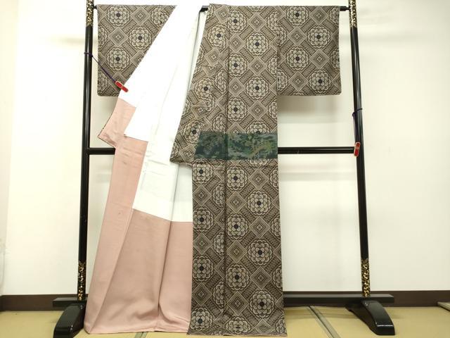 平和屋着物●希少　本場大島紬　龍郷絣　風景花菱文　正絹　逸品　未使用　DAAR4464tw