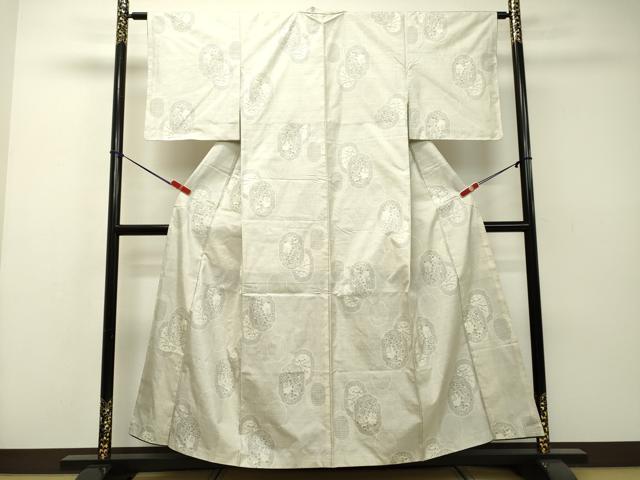 平和屋着物●本場大島紬 白大島 9マルキ 花絵皿文 正絹 逸品 DAAR4480tw