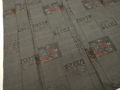 平和屋着物●本場大島紬 9マルキ 色紙風景草花文 正絹 逸品 DAAR4483tw