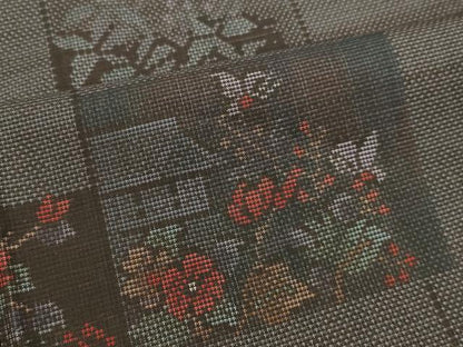 平和屋着物●本場大島紬 9マルキ 色紙風景草花文 正絹 逸品 DAAR4483tw