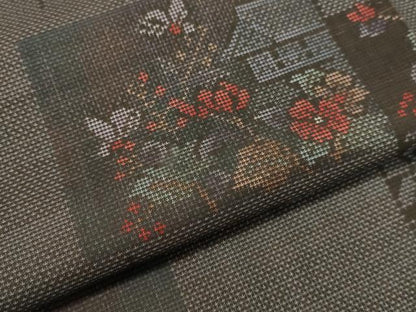 平和屋着物●本場大島紬 9マルキ 色紙風景草花文 正絹 逸品 DAAR4483tw