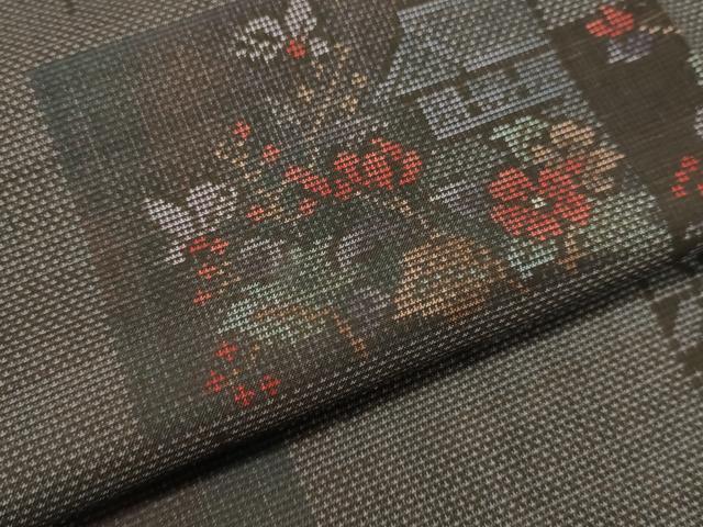 平和屋着物●本場大島紬 9マルキ 色紙風景草花文 正絹 逸品 DAAR4483tw