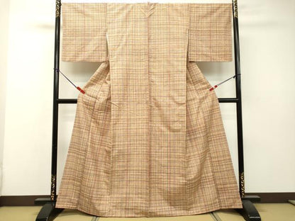 平和屋着物●上質な紬 格子 正絹 逸品 DAAR4505tw