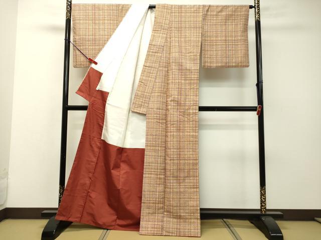 平和屋着物●上質な紬 格子 正絹 逸品 DAAR4505tw