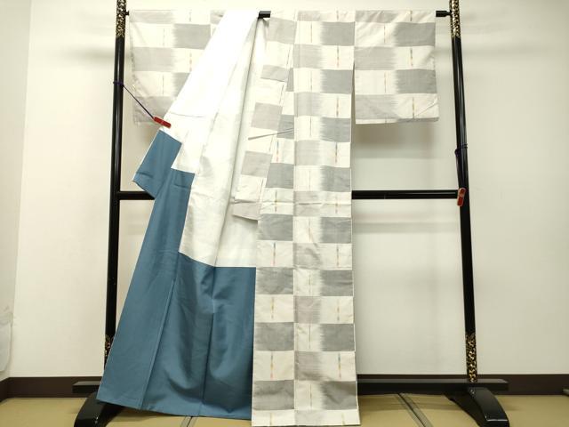 平和屋着物●上質な紬　変わり格子　正絹　逸品　DAAR4506tw