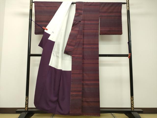 平和屋着物●上質な紬 　横段文　正絹　逸品　未使用　DAAR4517tw
