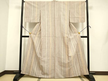 平和屋着物▽上質な紬 単衣 縞 正絹 逸品 DAAR5028du