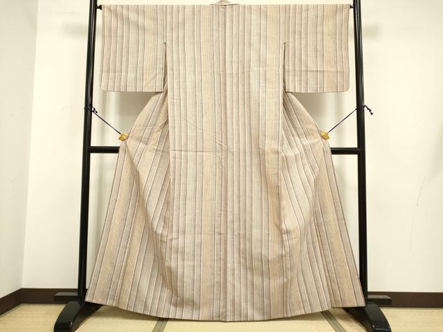 平和屋着物▽上質な紬 単衣 縞 正絹 逸品 DAAR5028du