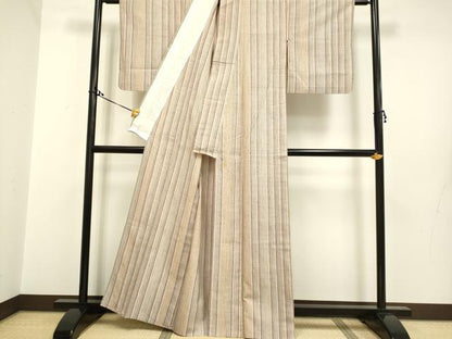 平和屋着物▽上質な紬 単衣 縞 正絹 逸品 DAAR5028du