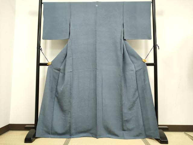 平和屋着物▽上質な色無地 単衣 草花地紋 藍鉄色 正絹 逸品 DAAR5146du