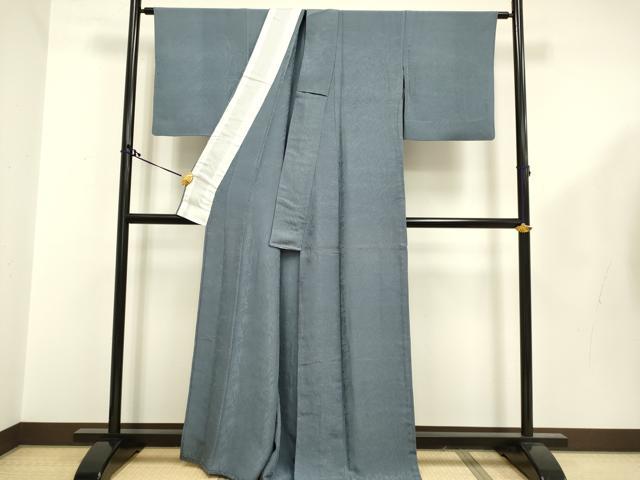 平和屋着物▽上質な色無地 単衣 草花地紋 藍鉄色 正絹 逸品 DAAR5146du