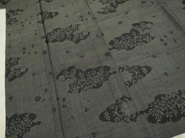 平和屋着物▽本場大島紬　単衣　7マルキ　雲取草葉文　正絹　逸品　未使用　DAAR5206du