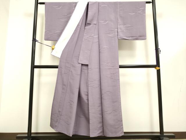 平和屋着物▽色無地 単衣 芝地紋 浅紫色 洗える着物 DAAR5289du