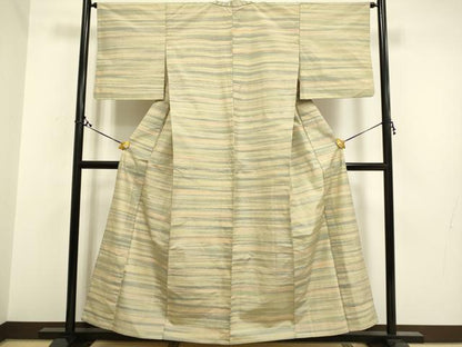 平和屋着物▽上質な紬 単衣 霞文 正絹 逸品 DAAR5356du