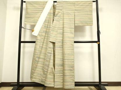 平和屋着物▽上質な紬 単衣 霞文 正絹 逸品 DAAR5356du