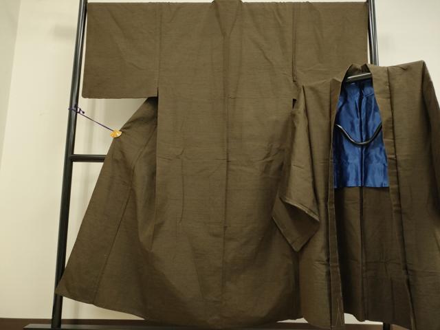 平和屋着物▽男性 紬 単衣 アンサンブル 憲房色 正絹 逸品 DAAR5469du