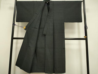 平和屋着物▽男性 紬 単衣 アンサンブル 黒地 正絹 逸品 DAAR5470du