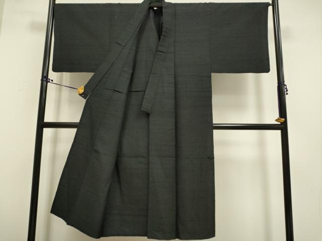 平和屋着物▽男性 紬 単衣 アンサンブル 黒地 正絹 逸品 DAAR5470du