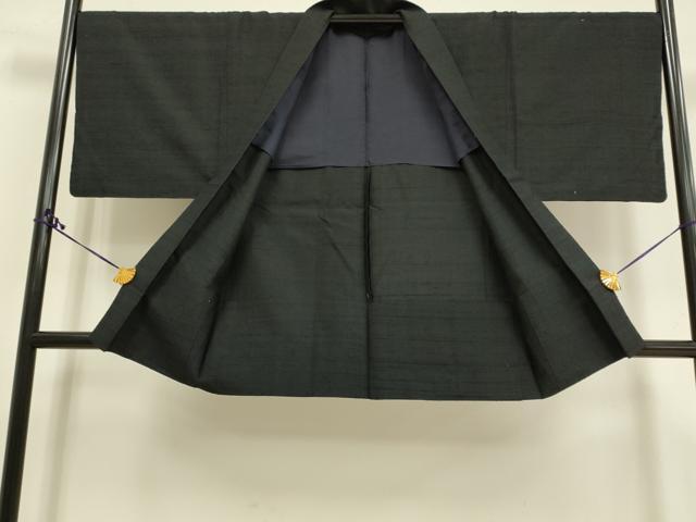 平和屋着物▽男性 紬 単衣 アンサンブル 黒地 正絹 逸品 DAAR5470du