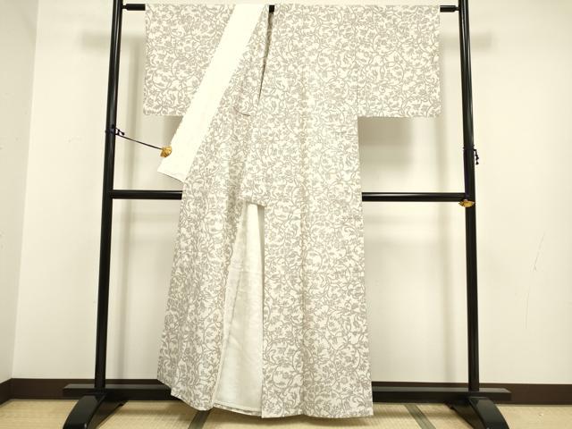 平和屋着物▽上質な紬 単衣 花唐草文 正絹 逸品 DAAR5495du