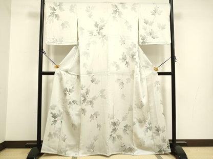 平和屋着物▽上質な小紋 単衣 手描き 葡萄蔦の葉文 正絹 逸品 DAAR5496du