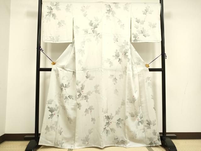 平和屋着物▽上質な小紋 単衣 手描き 葡萄蔦の葉文 正絹 逸品 DAAR5496du