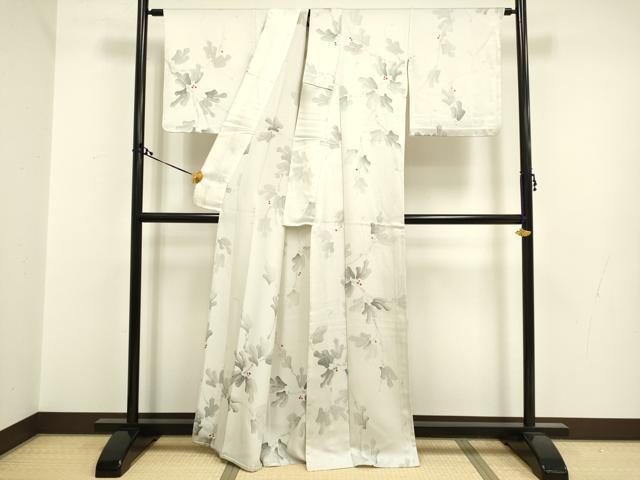 平和屋着物▽上質な小紋 単衣 手描き 葡萄蔦の葉文 正絹 逸品 DAAR5496du