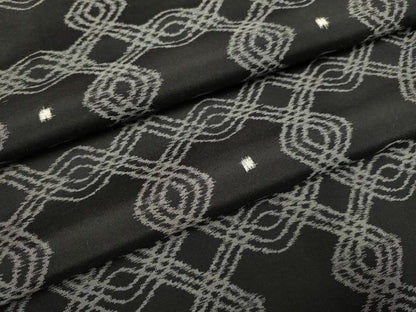 平和屋着物▽上質な紬 単衣 菱文 黒地 正絹 逸品 DAAR5497du