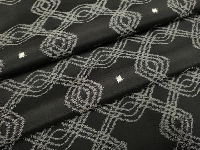 平和屋着物▽上質な紬 単衣 菱文 黒地 正絹 逸品 DAAR5497du