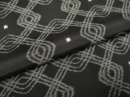 平和屋着物▽上質な紬 単衣 菱文 黒地 正絹 逸品 DAAR5497du