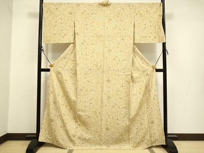 平和屋着物▽上質な小紋 単衣 草花文 さが美扱い 正絹 逸品 DAAR5503du