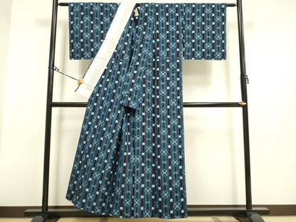 平和屋着物▽上質な紬 単衣 絣間道 正絹 逸品 DAAR5504du