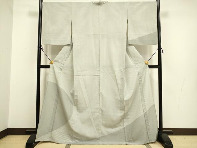 平和屋着物▽本塩沢 訪問着 単衣 縞 正絹 逸品 DAAR5505du