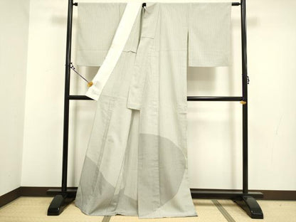 平和屋着物▽本塩沢 訪問着 単衣 縞 正絹 逸品 DAAR5505du