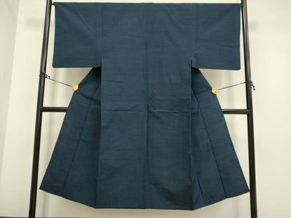 平和屋着物▽男性　紬　単衣　アンサンブル　暗い藍鉄色　正絹　逸品　DAAR5515du