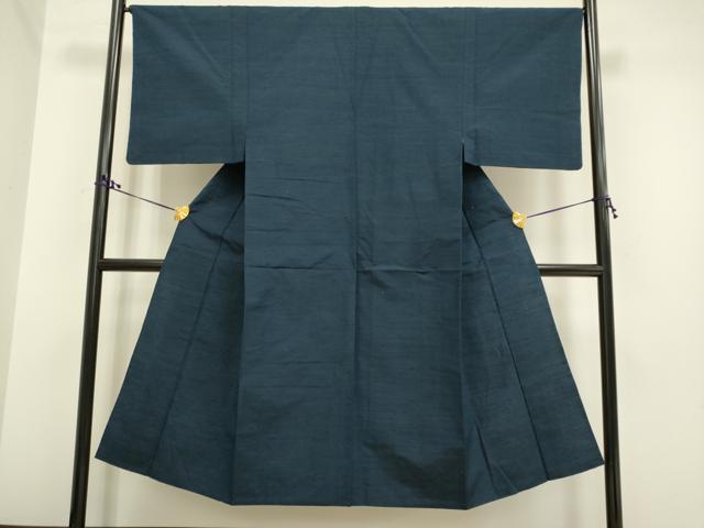 平和屋着物▽男性　紬　単衣　アンサンブル　暗い藍鉄色　正絹　逸品　DAAR5515du