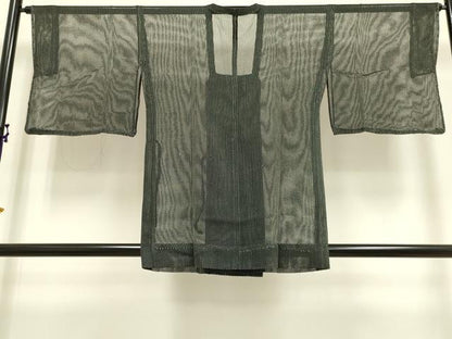 平和屋着物▽道行コート　スリーシーズン　春夏秋　塵除け　霞文　黒地　正絹　逸品　DAAR5520du