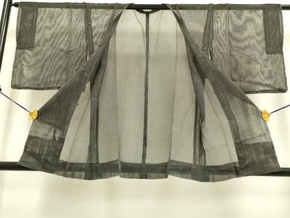 平和屋着物▽道行コート　スリーシーズン　春夏秋　塵除け　霞文　黒地　正絹　逸品　DAAR5520du