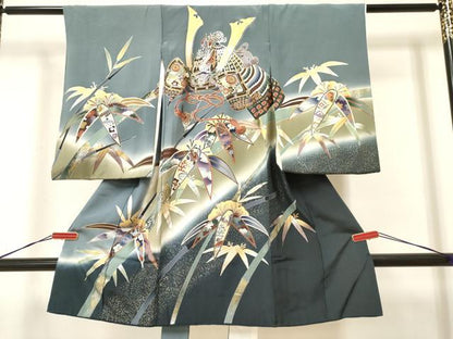 平和屋着物[]お宮参り　男の子　祝着　産着　初着　のしめ　龍　兜　笹松吉祥文　暈し染め　金銀彩　逸品　DAAR6187ma