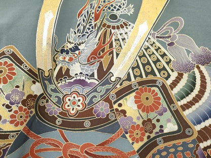 平和屋着物[]お宮参り　男の子　祝着　産着　初着　のしめ　龍　兜　笹松吉祥文　暈し染め　金銀彩　逸品　DAAR6187ma