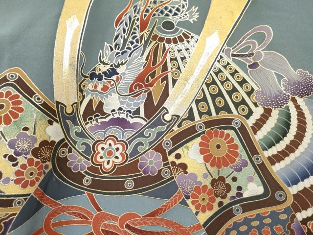 平和屋着物[]お宮参り　男の子　祝着　産着　初着　のしめ　龍　兜　笹松吉祥文　暈し染め　金銀彩　逸品　DAAR6187ma