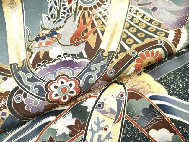 平和屋着物[]お宮参り　男の子　祝着　産着　初着　のしめ　龍　兜　笹松吉祥文　暈し染め　金銀彩　逸品　DAAR6187ma