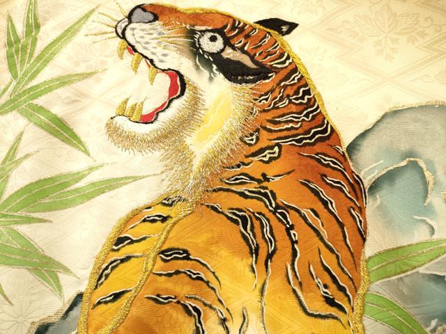 平和屋着物[]お宮参り　男の子　祝着　産着　初着　のしめ　駒刺繍　虎　笹竹文　暈し染め　金彩　逸品　DAAR6191ma