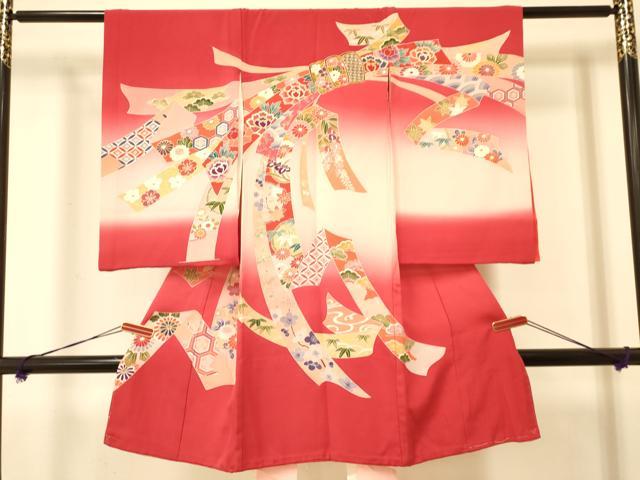 平和屋着物[]お宮参り　女の子　祝着　産着　初着　のしめ　束ね熨斗吉祥花文　暈し染め　金彩　逸品　DAAR6194ma