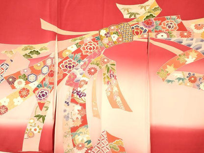 平和屋着物[]お宮参り　女の子　祝着　産着　初着　のしめ　束ね熨斗吉祥花文　暈し染め　金彩　逸品　DAAR6194ma