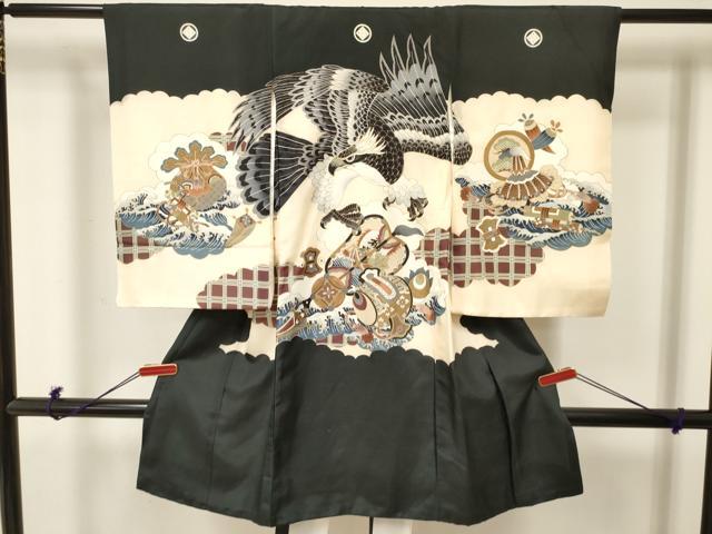 平和屋着物[]お宮参り　男の子　祝着　産着　初着　のしめ　駒刺繍　鷹　鷲　鼓吉祥文　金彩　逸品　DAAR6215ma