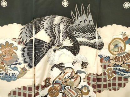平和屋着物[]お宮参り　男の子　祝着　産着　初着　のしめ　駒刺繍　鷹　鷲　鼓吉祥文　金彩　逸品　DAAR6215ma