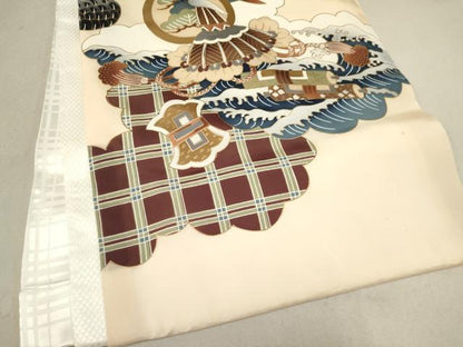 平和屋着物[]お宮参り　男の子　祝着　産着　初着　のしめ　駒刺繍　鷹　鷲　鼓吉祥文　金彩　逸品　DAAR6215ma