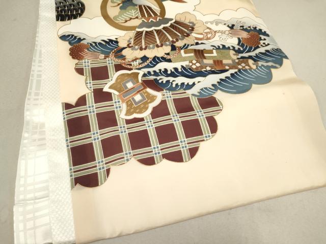 平和屋着物[]お宮参り　男の子　祝着　産着　初着　のしめ　駒刺繍　鷹　鷲　鼓吉祥文　金彩　逸品　DAAR6215ma